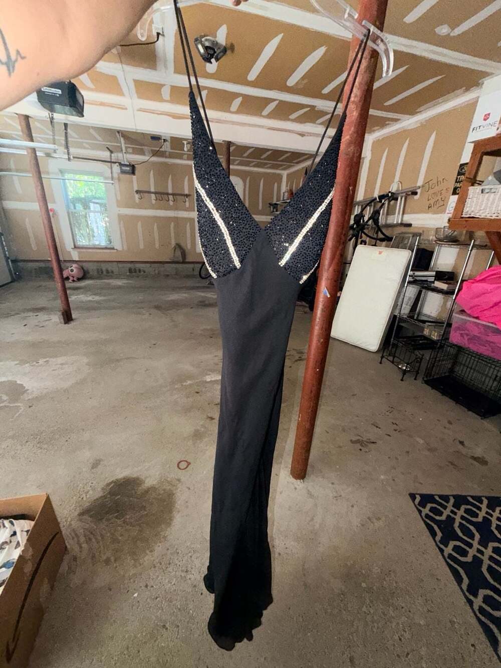 Carissimo Dress Size 9/10 Black Beaded Rhinestone Long Gown